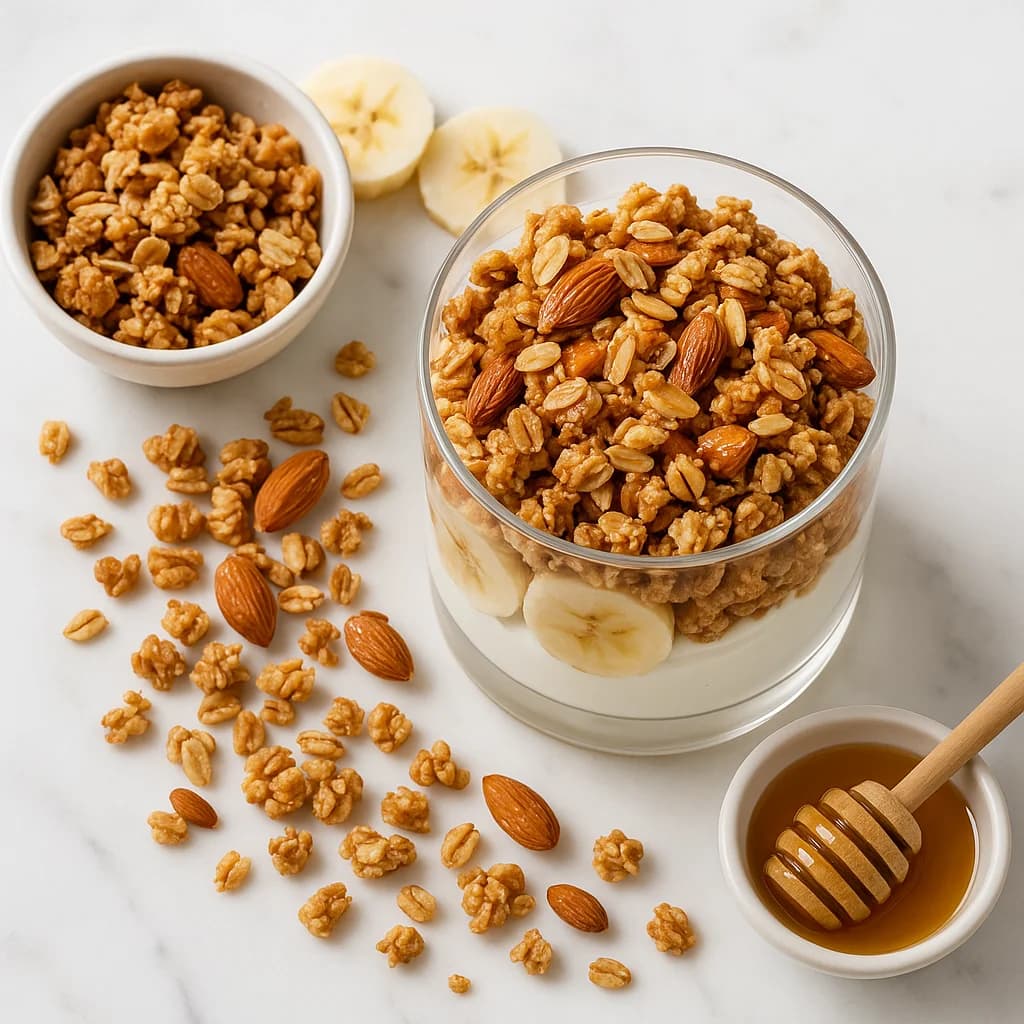 Banana Greek Yogurt Parfait with Granola and Honey Almond Crunch