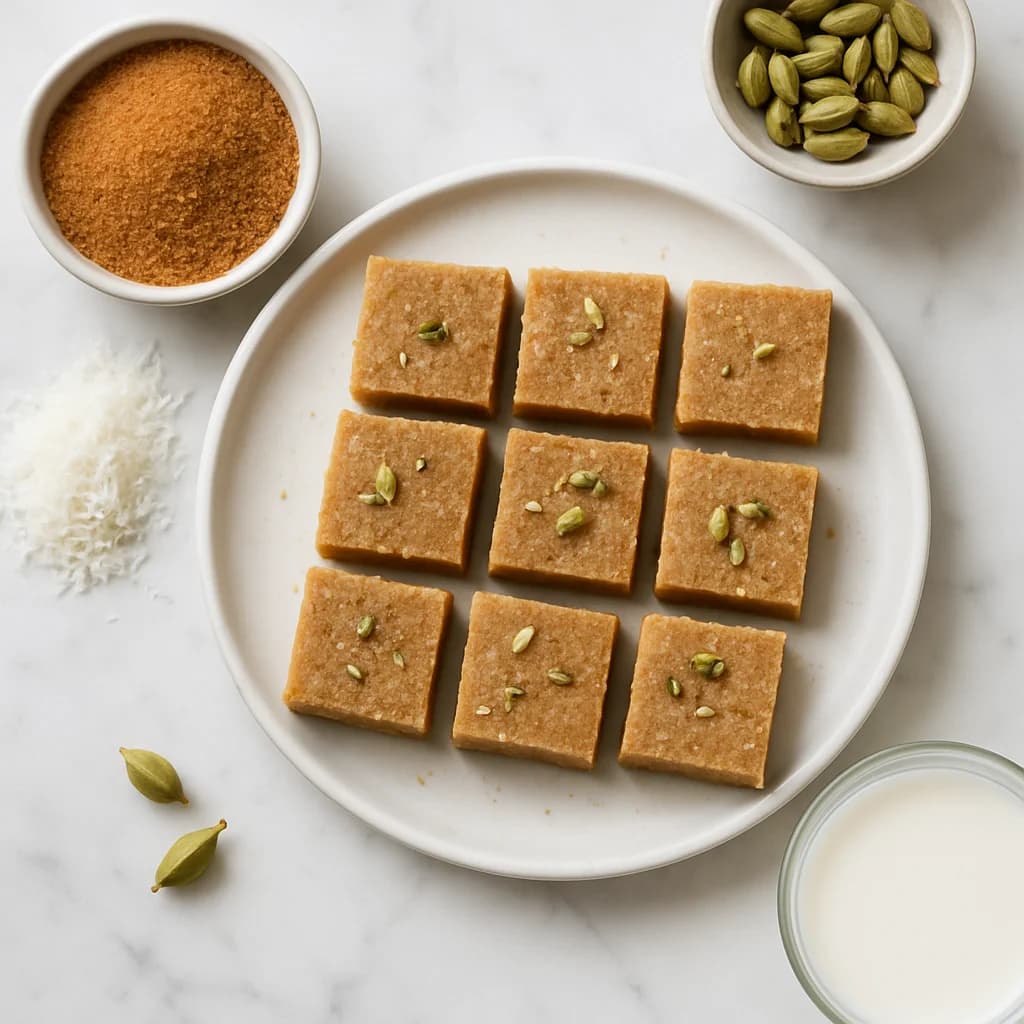Healthy Barfi Indian Milk Fudge Recipe with Coconut Sugar and Cardamom