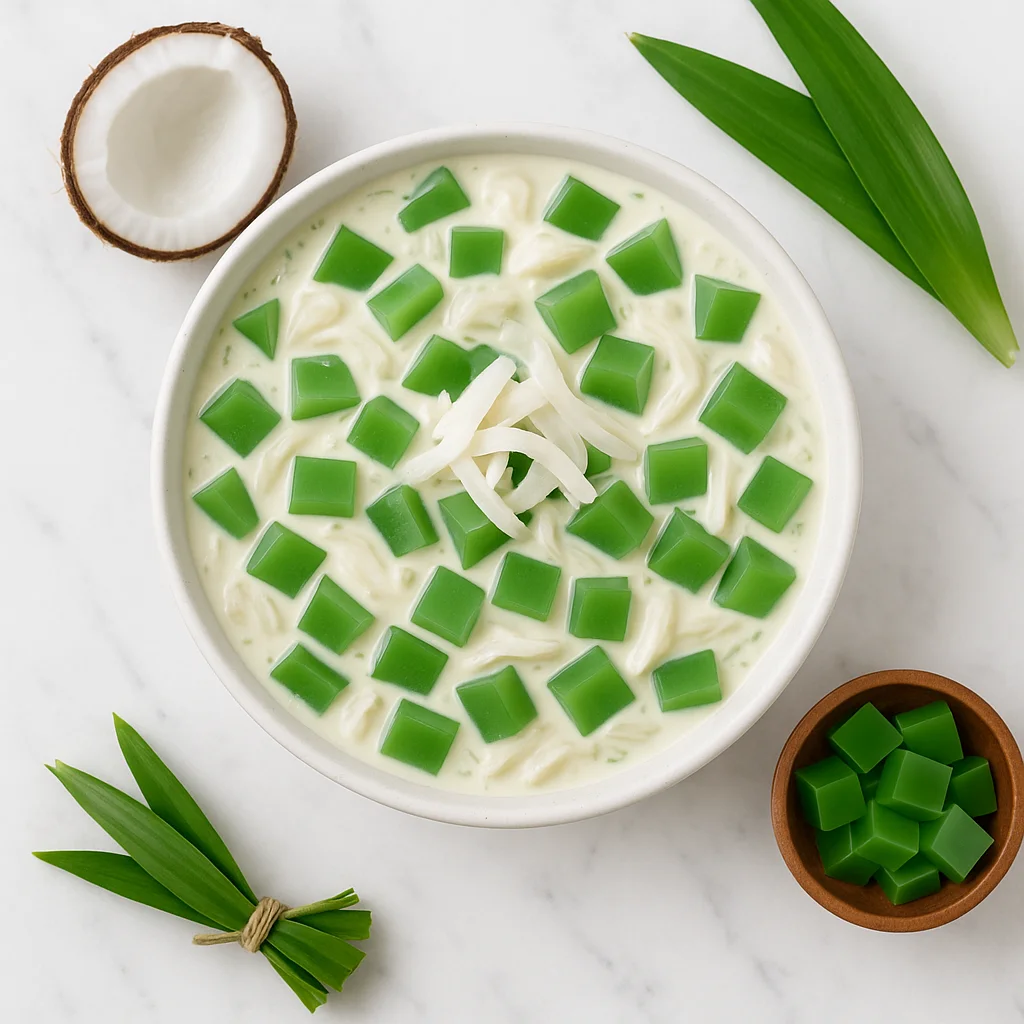 Creamy Buko Pandan Recipe Dairy Free with Natural Pandan Jelly