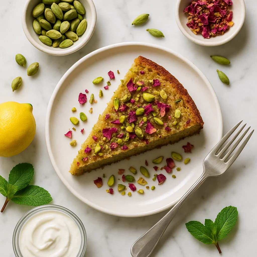 Cardamom Rose Pistachio Cake Indian Style (Lightened Up)