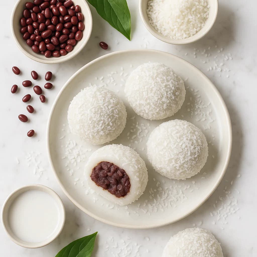 Chapssal-Tteok Glutinous Rice Cake Dairy Free Recipe with Red Bean and Coconut