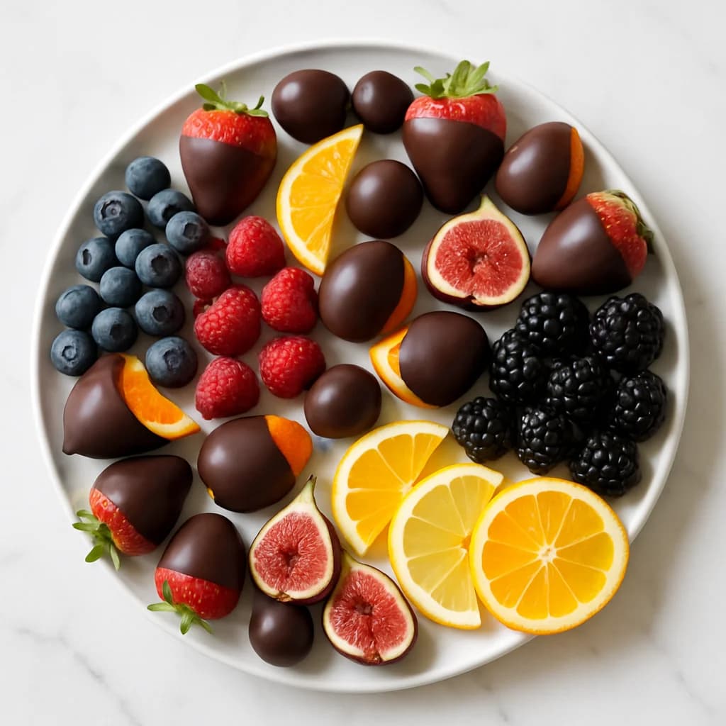 Dark Chocolate Covered Fruit Easter Dessert Platter with Berry and Citrus