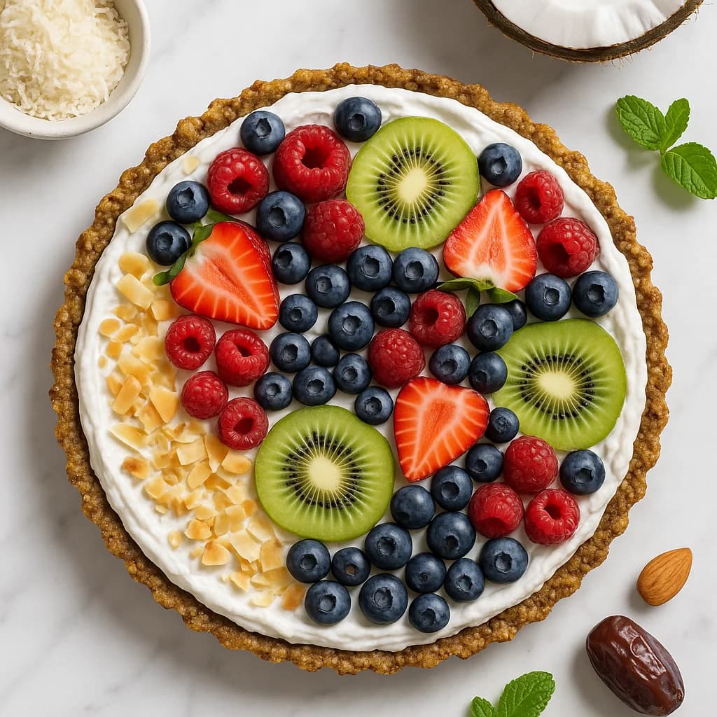 Dairy Free Coconut Whipped Cream Fruit Tart with Almond Date Crust