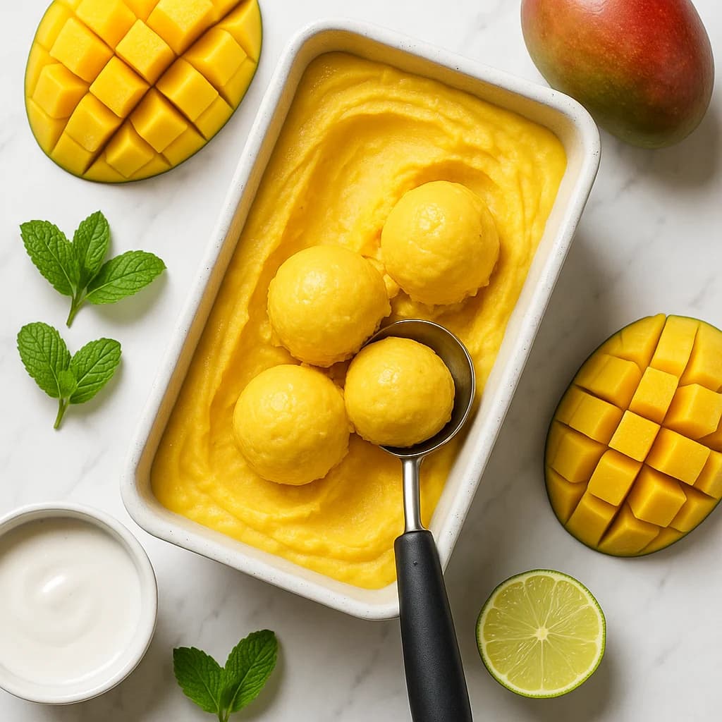 Dairy Free Mango Sorbet No Churn (3-Ingredient Healthy Recipe)