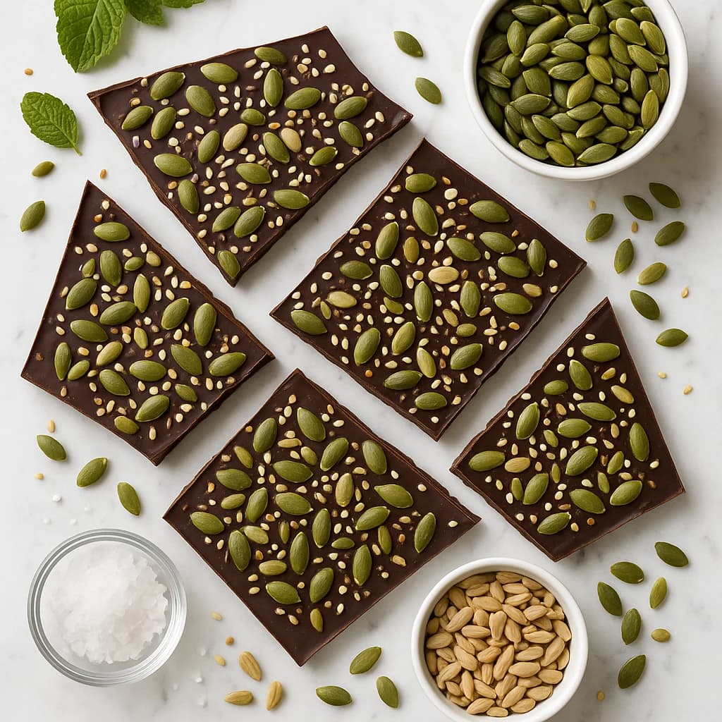 Dark Chocolate Bark Healthy Low Sugar with Seeds and Sea Salt