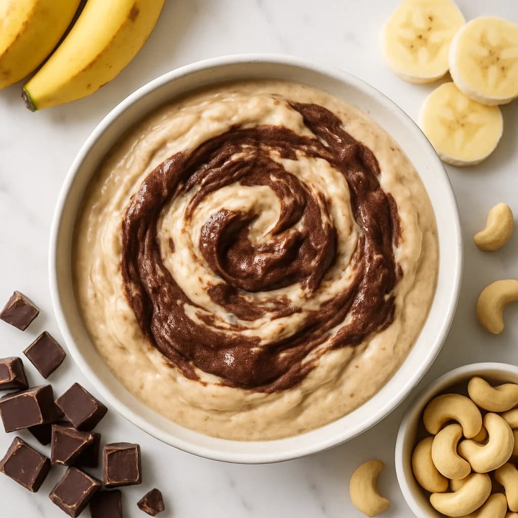 Frozen Banana Nice Cream Vegan Chocolate Swirl Bowl