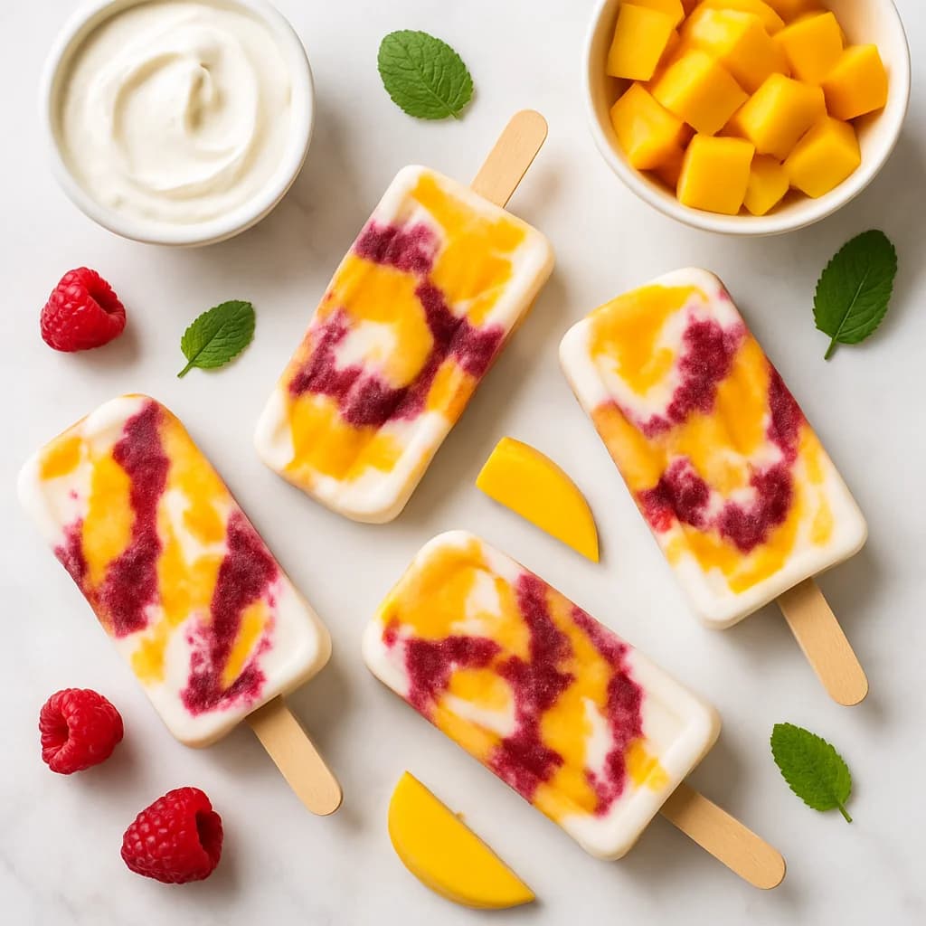 Frozen Greek Yogurt Popsicles Healthy Mango Berry Swirl