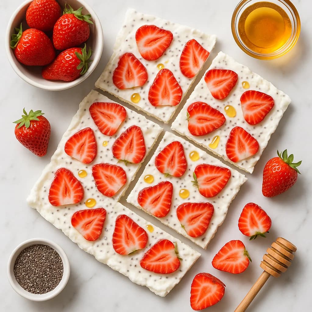 Frozen Strawberry Yogurt Bark Low Sugar with Chia and Honey