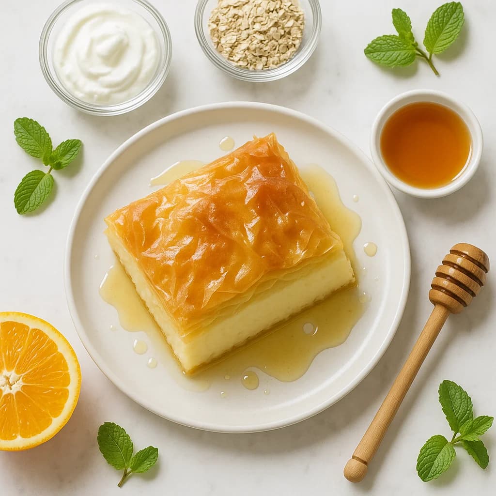 Lighter Galaktoboureko Greek Custard Pie with Honey Syrup