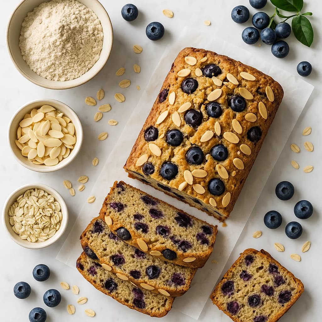 Healthy Gluten Free Blueberry Quick Bread with Oat Flour and Almond