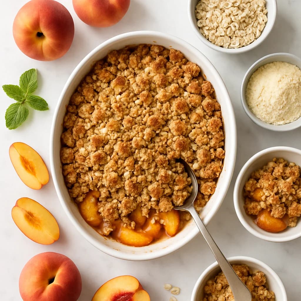 Healthy Gluten Free Peach Crumble with Oats and Almond Flour