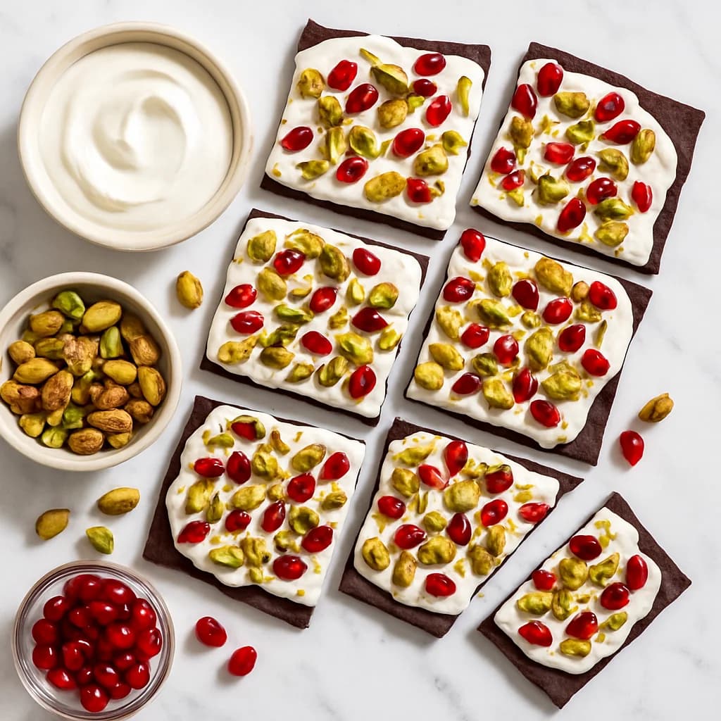 Greek Yogurt Dark Chocolate Bark with Pistachios and Pomegranate