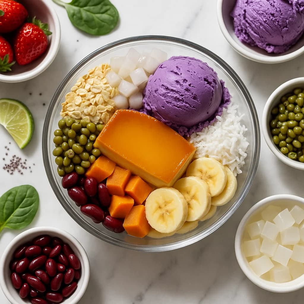 Healthy Halo-Halo Recipe with Ube Ice Cream and Leche Flan