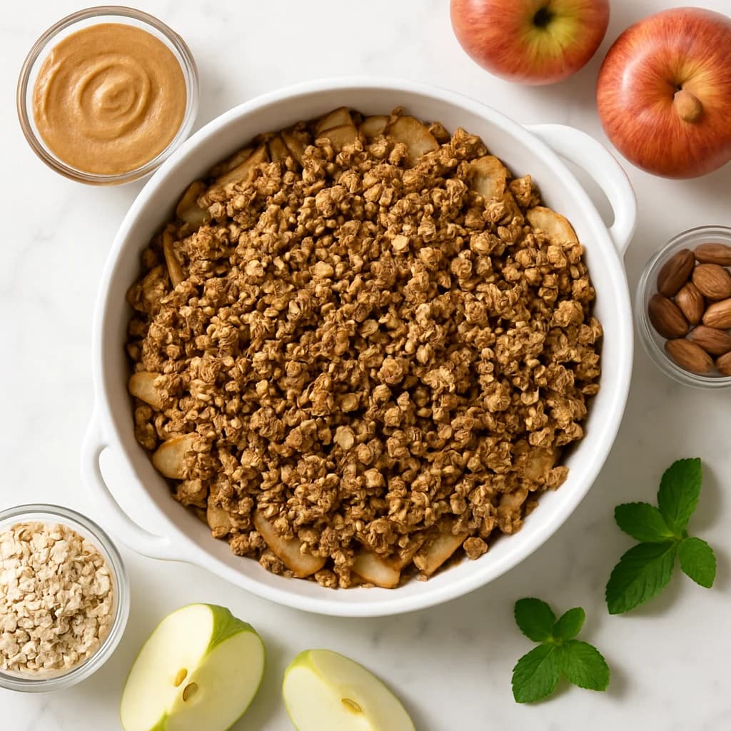 Healthy Apple Crisp Vegan Gluten Free with Almond Butter Oat Topping