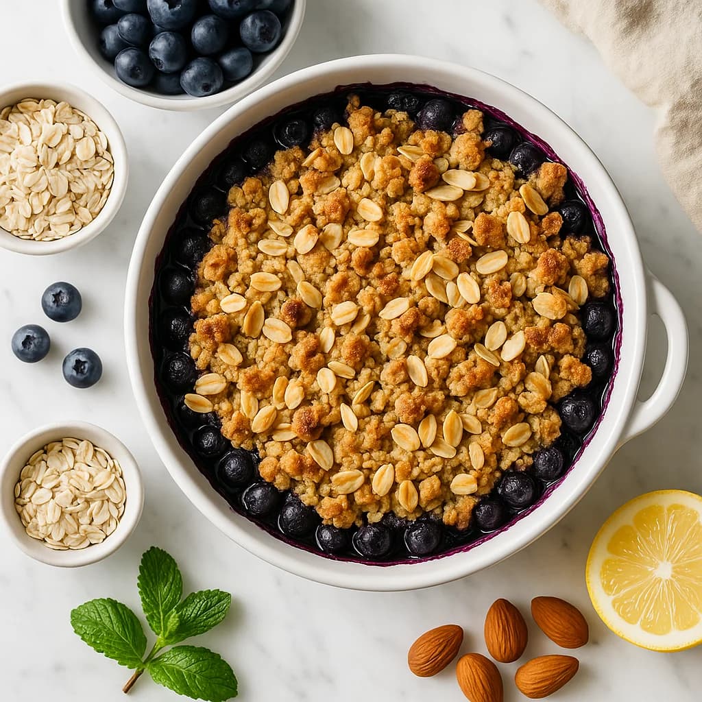 Healthy Blueberry Cobbler Gluten Free with Almond Oat Topping