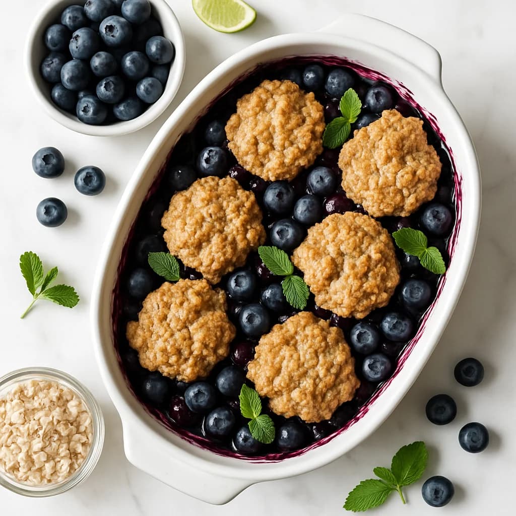 Healthy Blueberry Cobbler Vegan Dairy Free with Oat Biscuit Topping