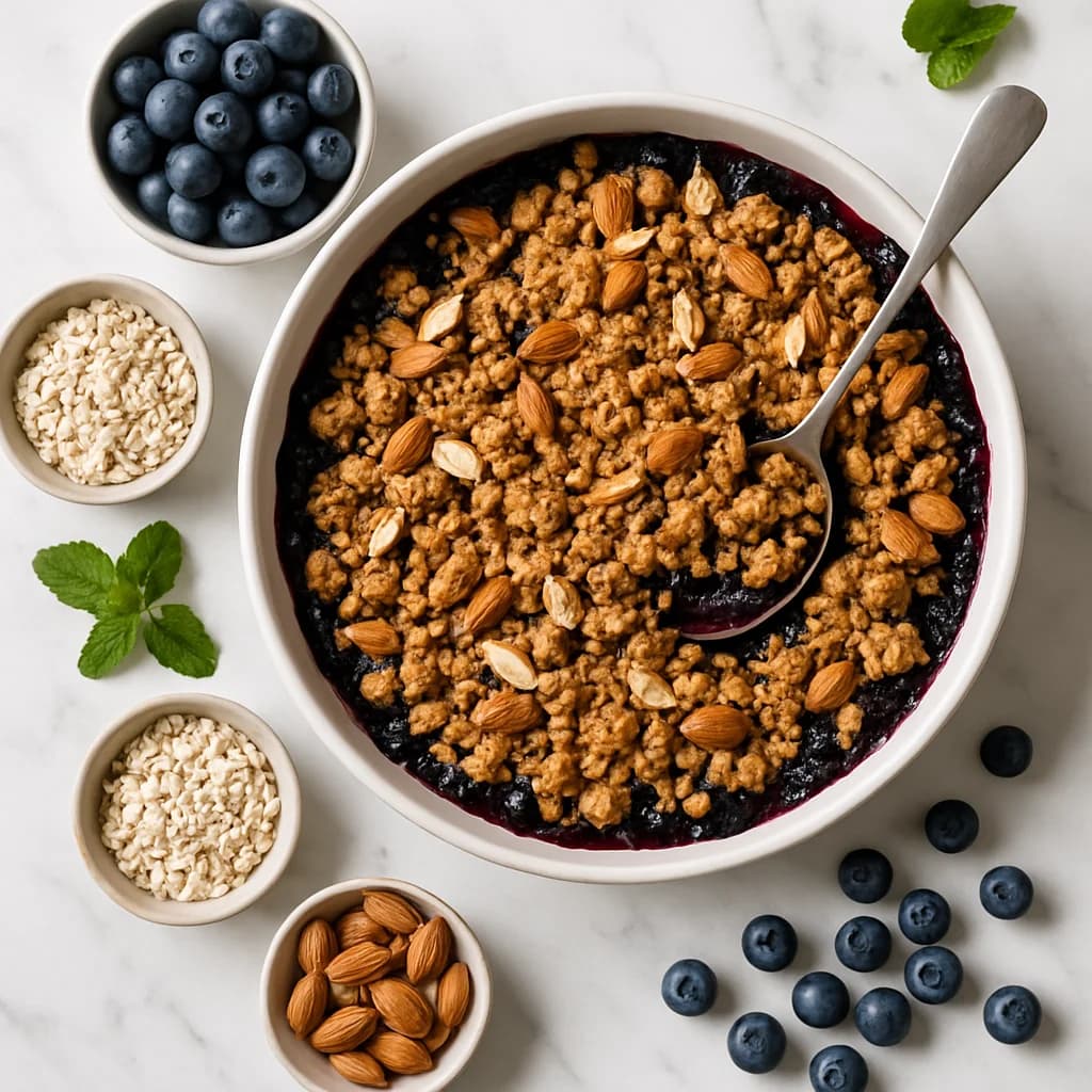 Healthy Blueberry Crisp Vegan with Almond Oat Crumble