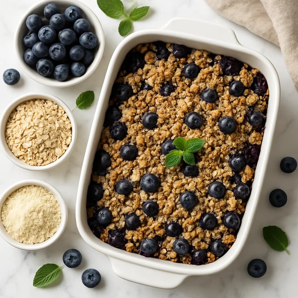 Healthy Blueberry Crumble Breakfast Bake with Oats and Almond Flour