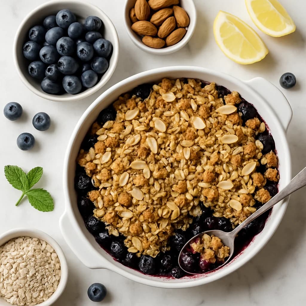 Healthy Blueberry Crumble Low Calorie Recipe with Oat and Almond Topping