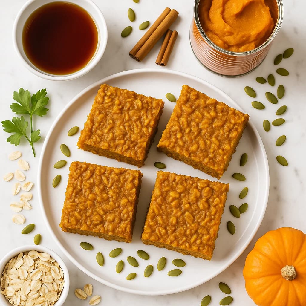 Healthy Canned Pumpkin Baked Oat Bars Sweetened with Maple Syrup