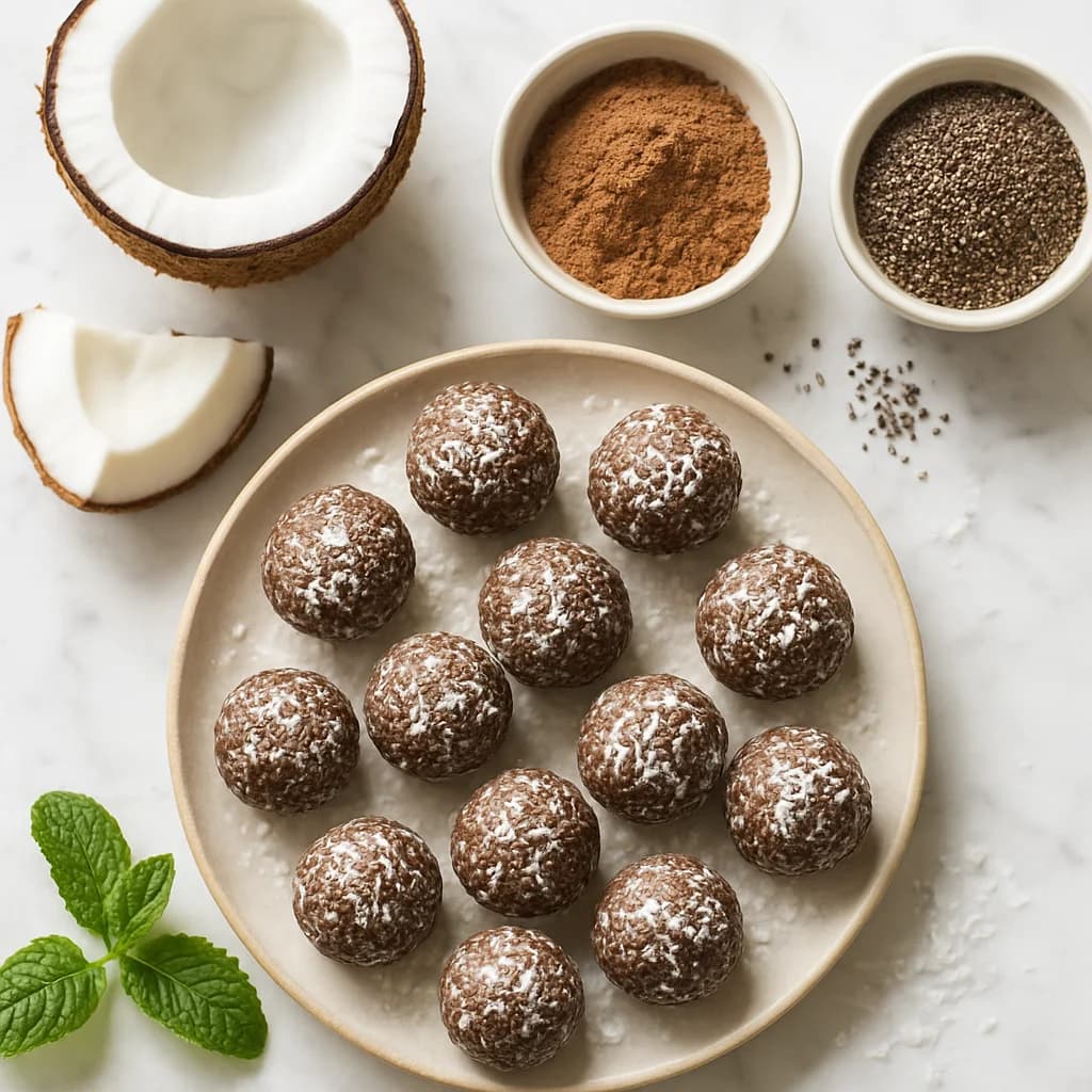 Healthy Coconut Bites No Refined Sugar with Cacao and Chia