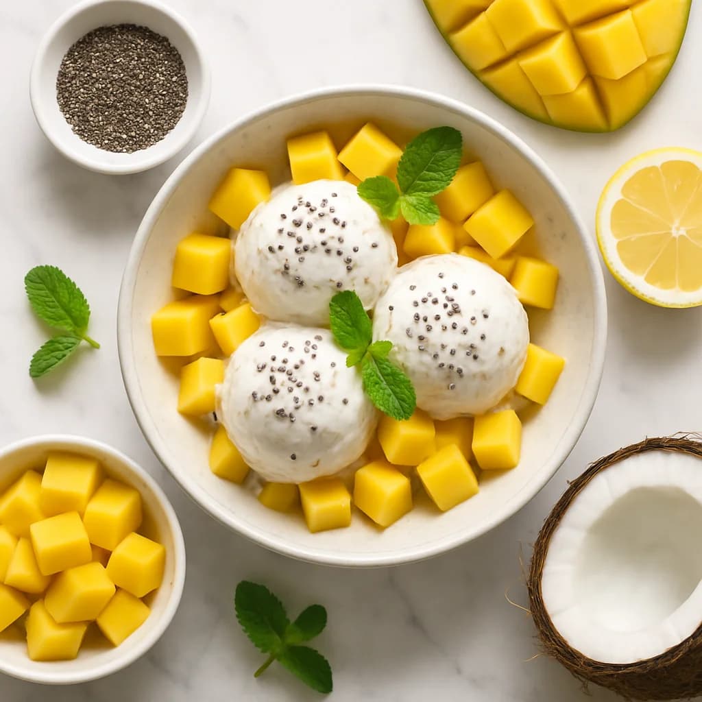 Healthy Coconut Ice Cream Recipe with Mango and Chia