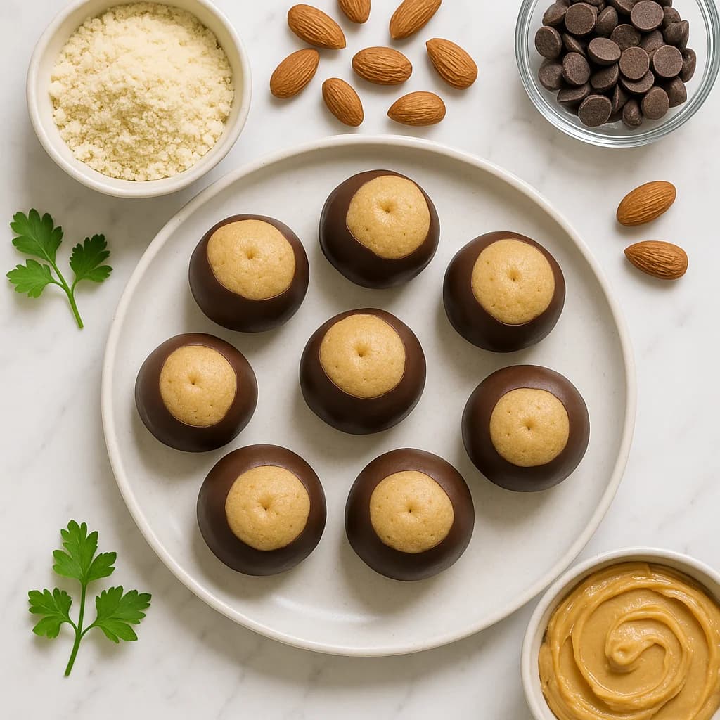 Healthy Holiday Buckeye Recipe with Almond Flour and Dark Chocolate