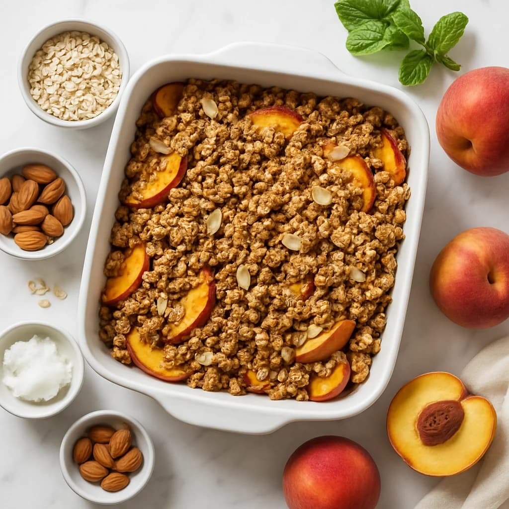 Healthy Peach Crisp Gluten Free with Almond and Oat Crumble