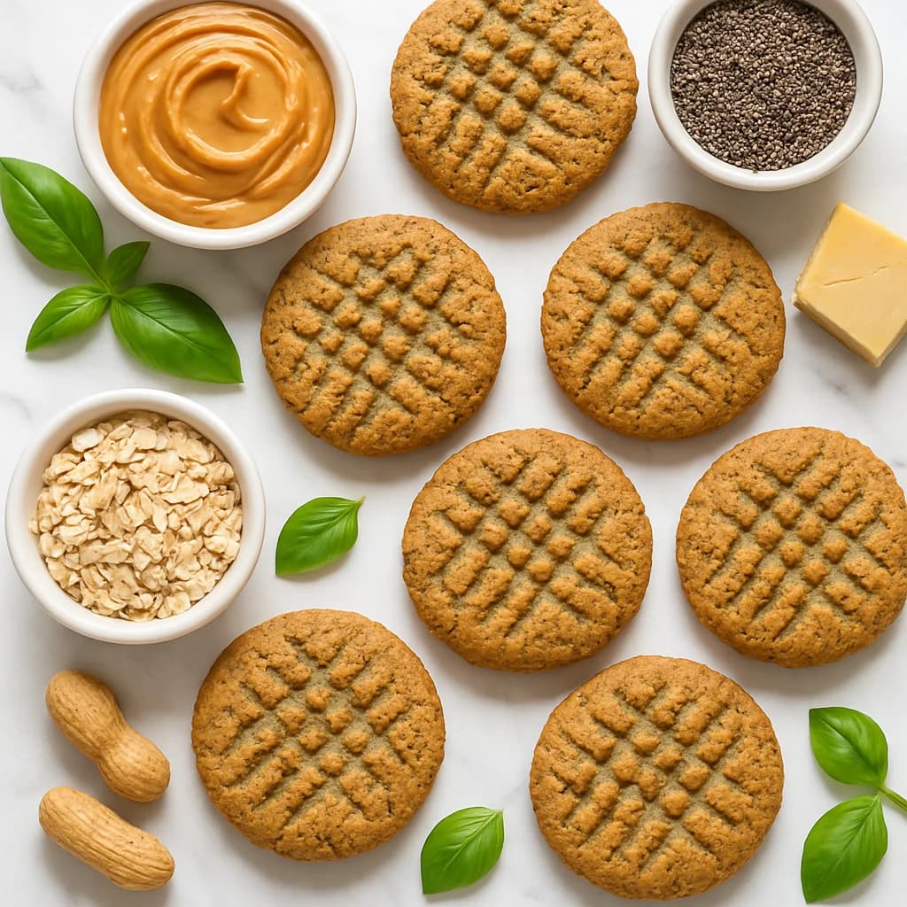 Healthy Peanut Butter Cookies Sugar Free with Oat Flour and Chia Seeds