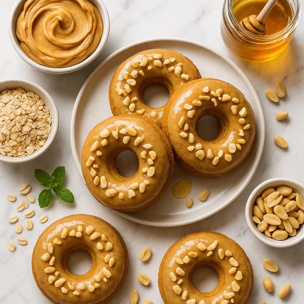 Healthy Peanut Butter Donuts Baked with Oat Flour and Honey Glaze