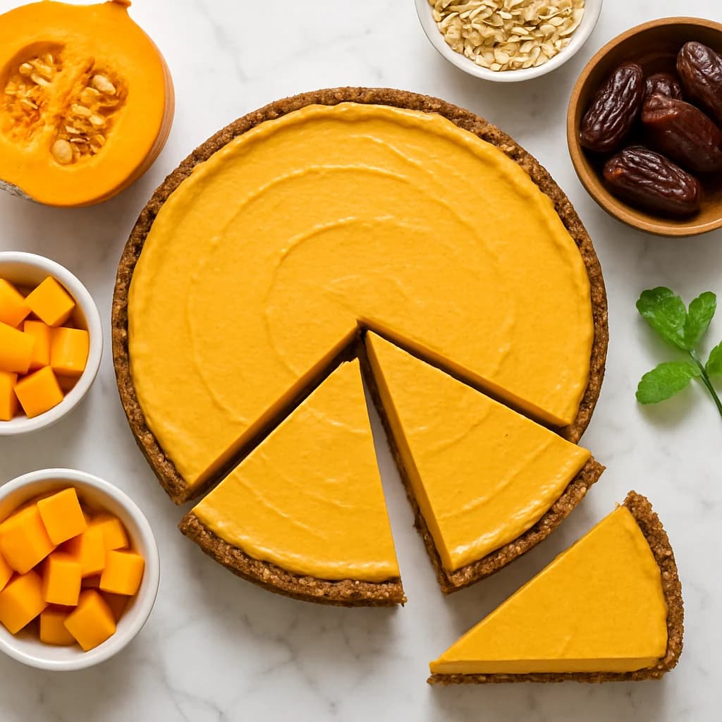 Healthy Pumpkin Cheesecake No Bake with an Oat and Date Crust
