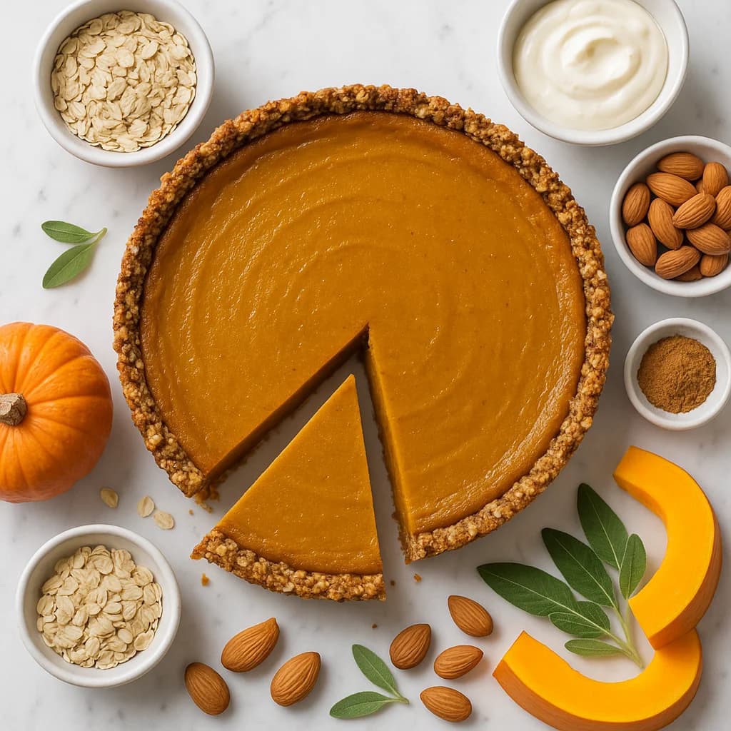 Healthy Pumpkin Pie Refined Sugar Free with an Almond Oat Crust