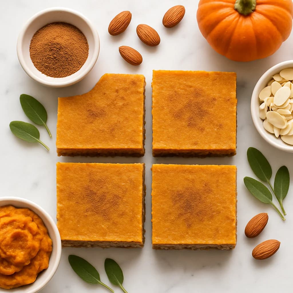 Healthy Pumpkin Pie Spice Dessert Bars with Low Sugar Almond Crust