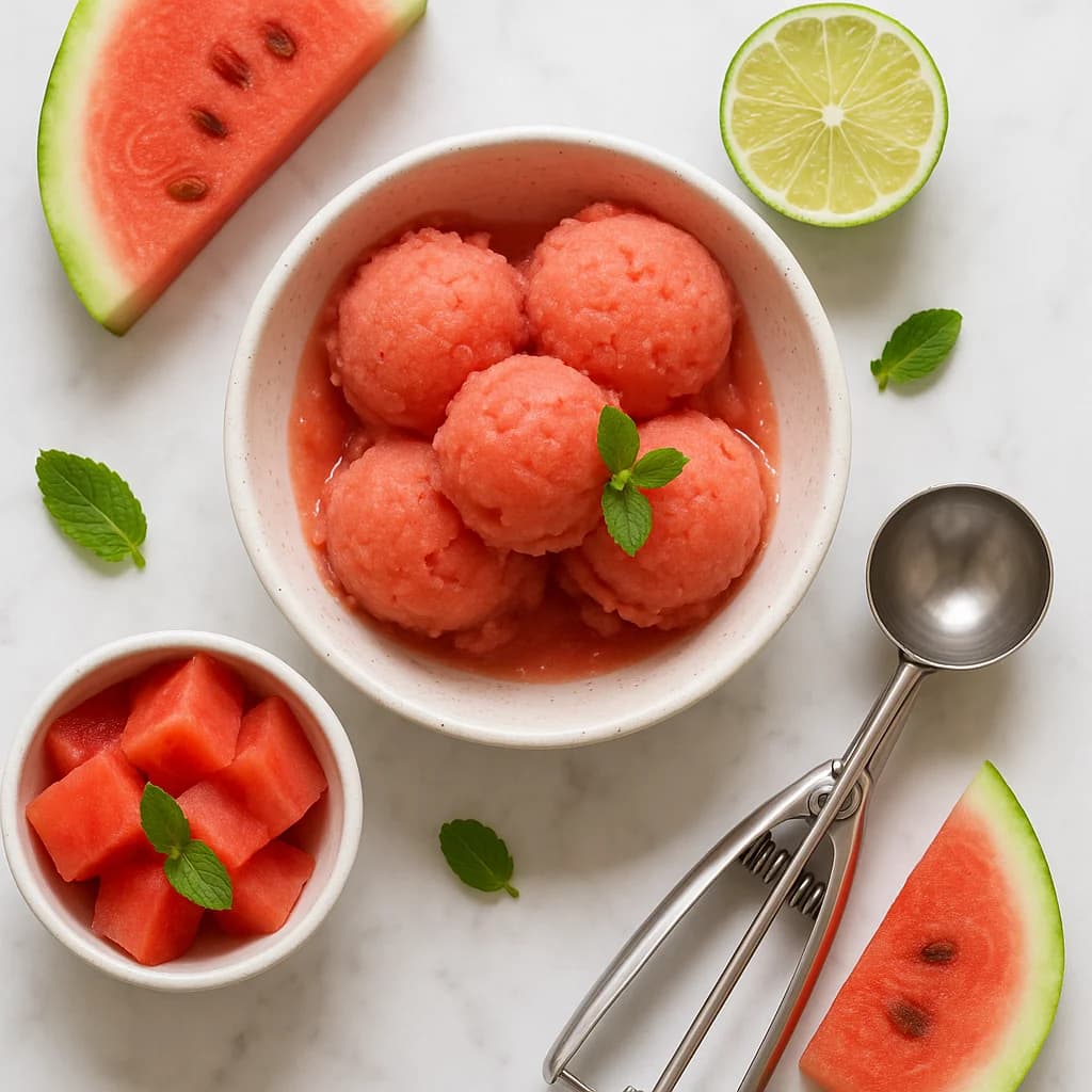 Healthy Watermelon Sorbet No Sugar (3 Ingredients, No Churn)