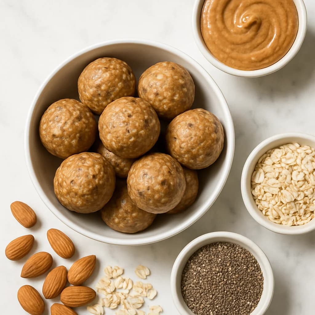 High Protein Almond Butter Protein Balls with Oats and Chia Seeds