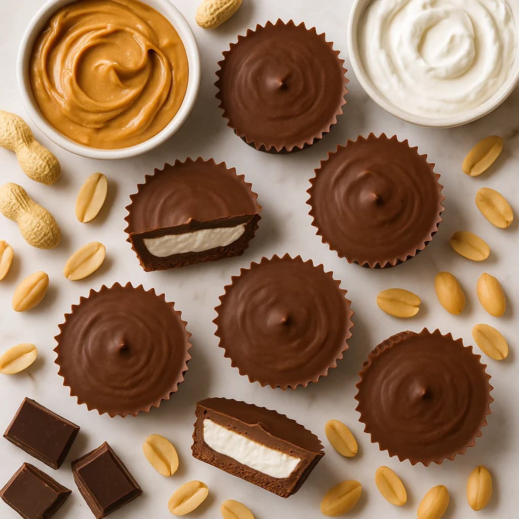 High Protein Peanut Butter Chocolate Cups with Greek Yogurt Filling