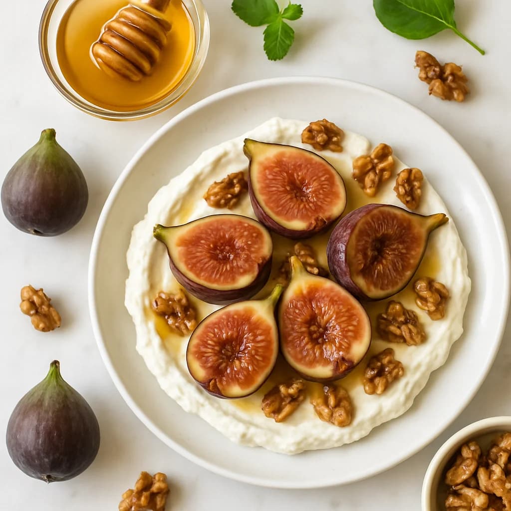 Honey Poached Figs with Whipped Ricotta and Toasted Walnuts