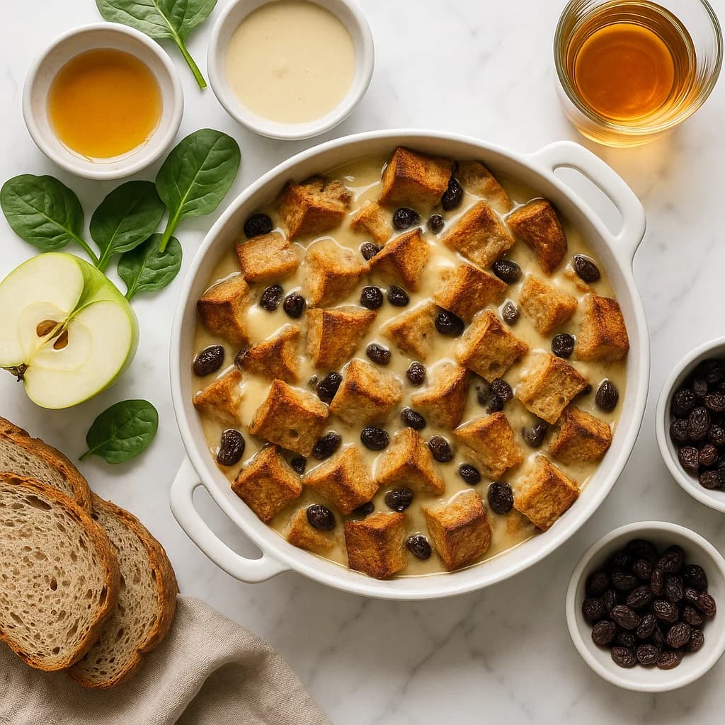 Healthy Irish Bread Pudding Traditional Recipe with Whiskey Vanilla Sauce