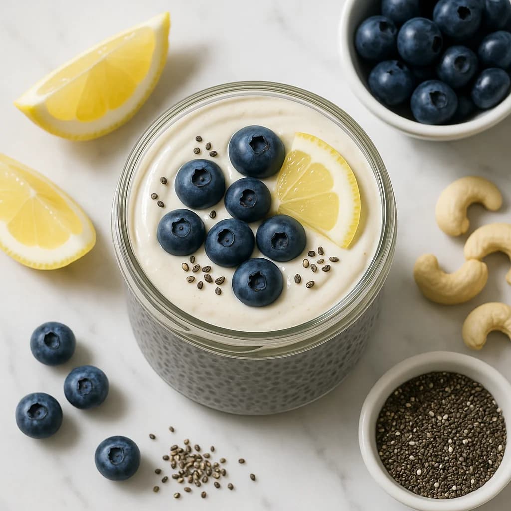 Lemon Blueberry Chia Pudding with Cashew Cream
