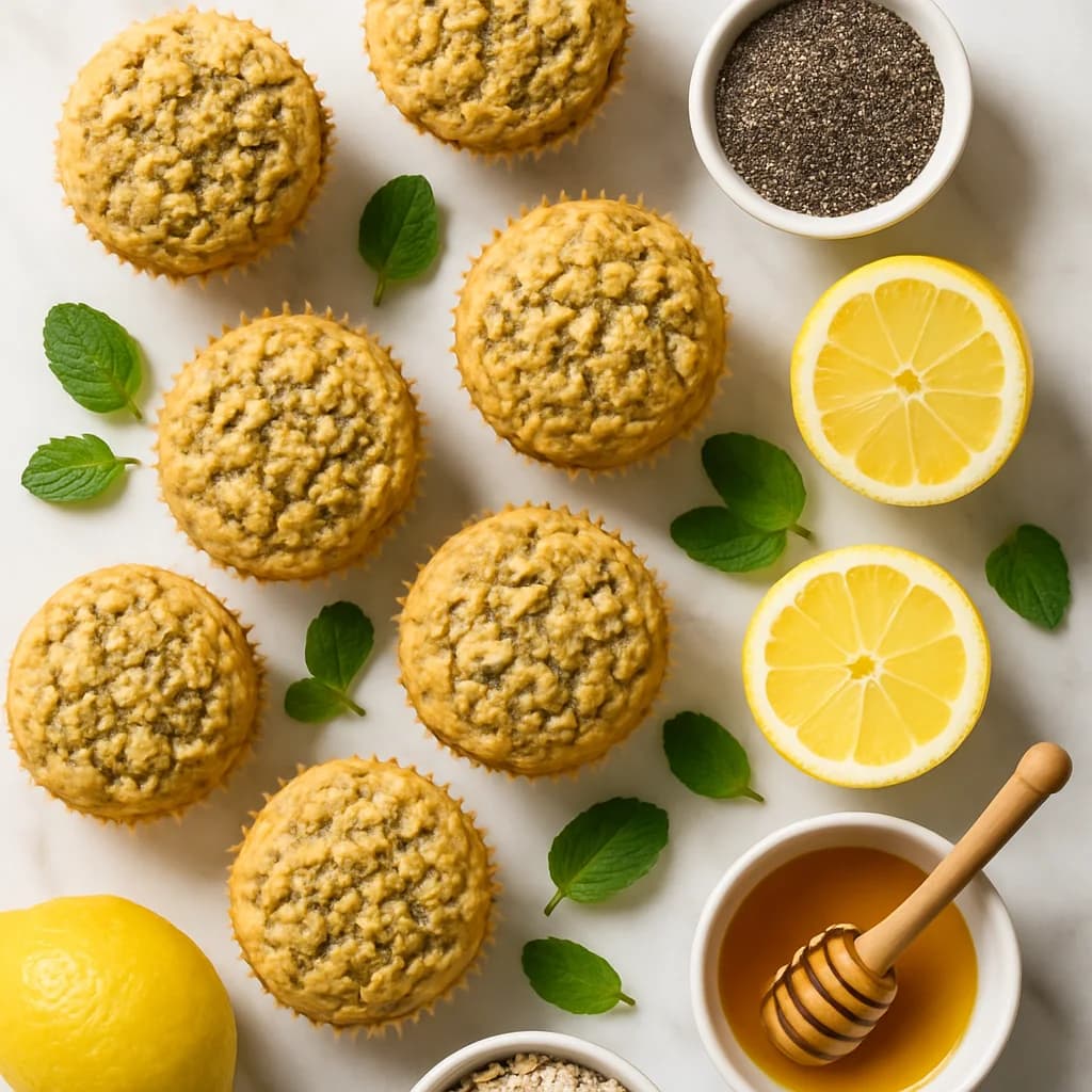 Healthy Lemon Oatmeal Muffins with Chia and Honey
