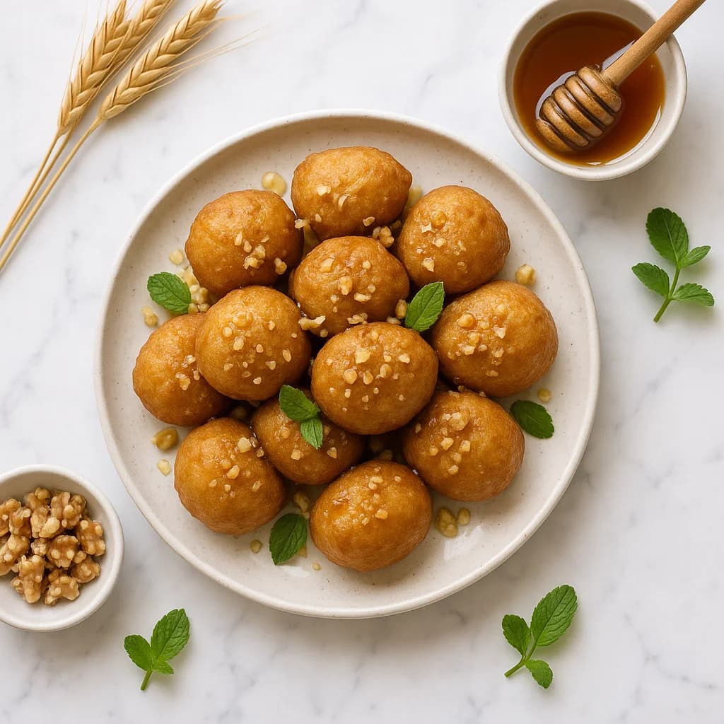 Healthy Loukoumades Greek Honey Donuts with Spelt and Raw Honey