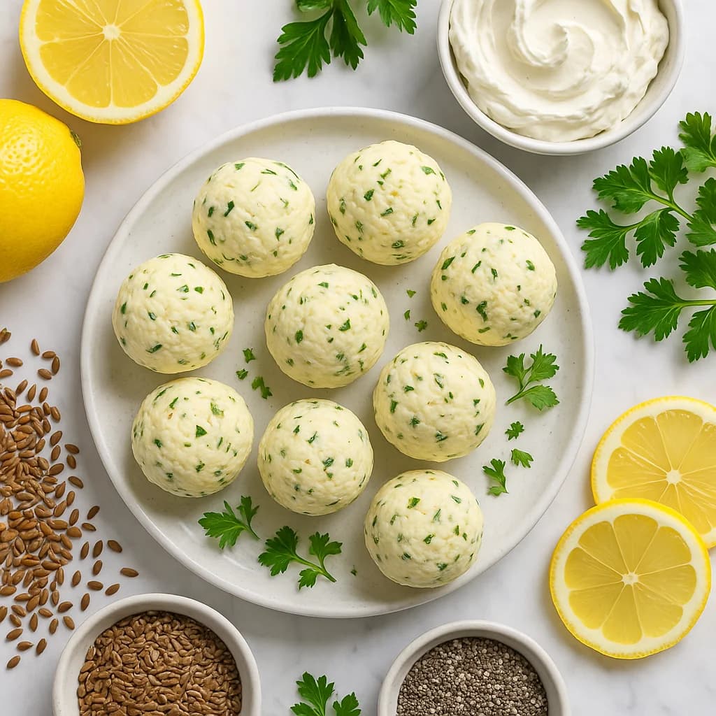 Lemon Herb Low Carb Cream Cheese Fat Bombs with Chia & Flaxseed