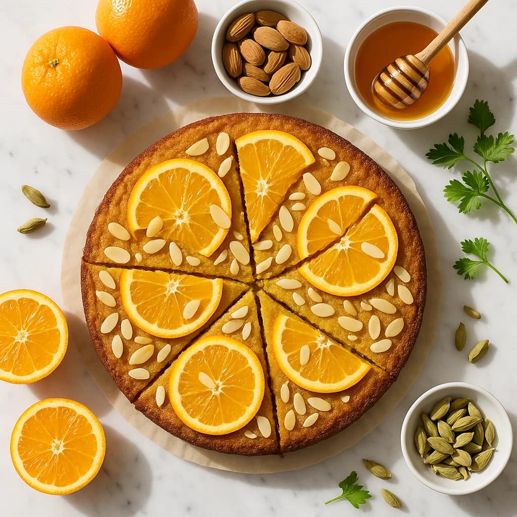 Mediterranean Almond Orange Cake Flourless with Honey and Cardamom