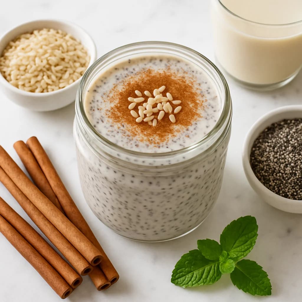 Mexican Horchata Chia Pudding Vegan with Creamy Cinnamon Rice Milk Dessert