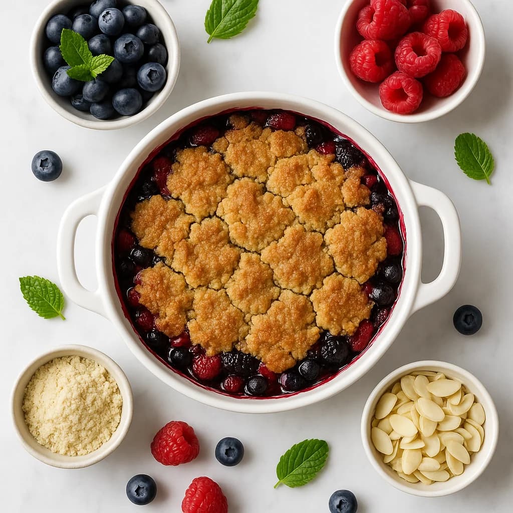 Mixed Berry Cobbler with Healthy Almond Flour Topping