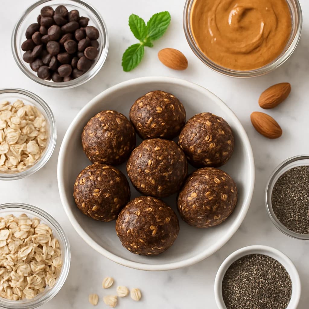 No Bake Chocolate Oat Energy Balls with Chia and Almond Butter