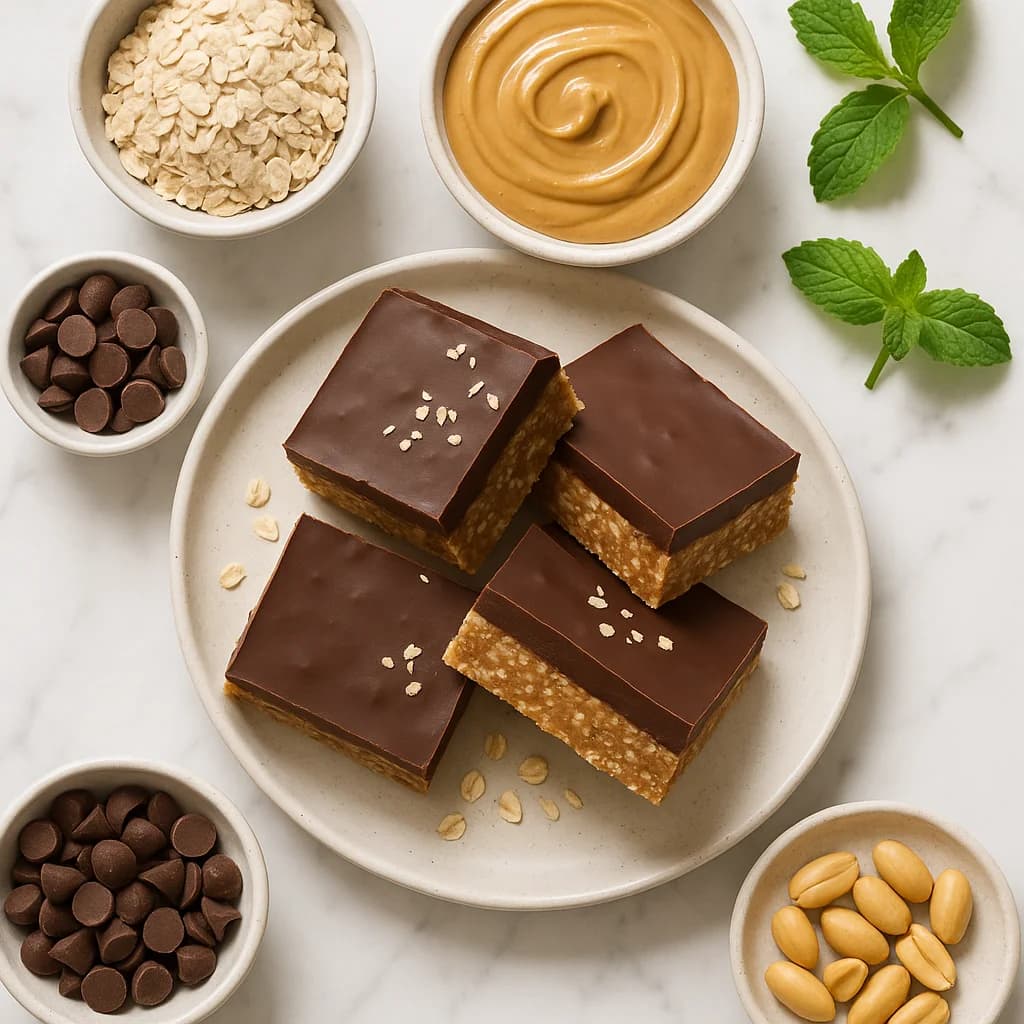 No Bake Chocolate Peanut Butter Bars (Healthy, High Fibre)
