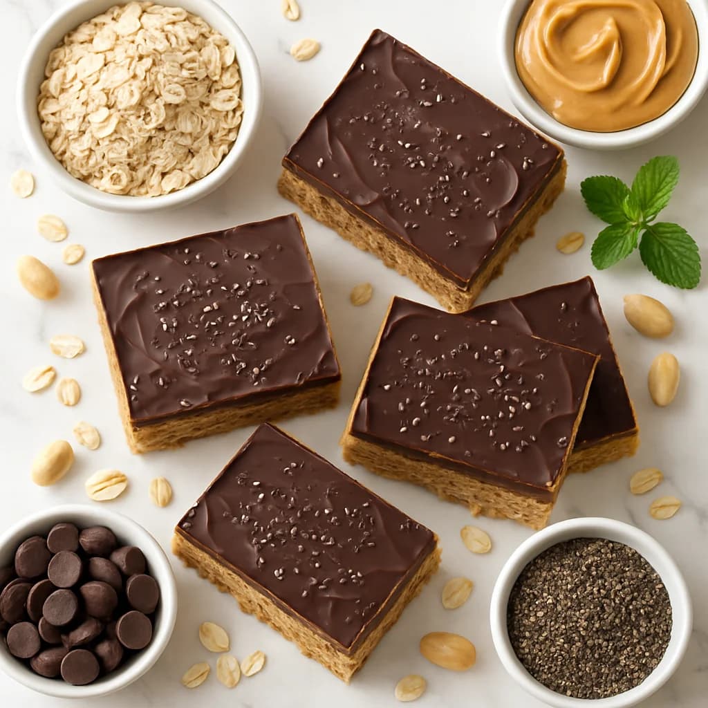 No Bake Peanut Butter Oat Bars with Dark Chocolate and Chia Seeds