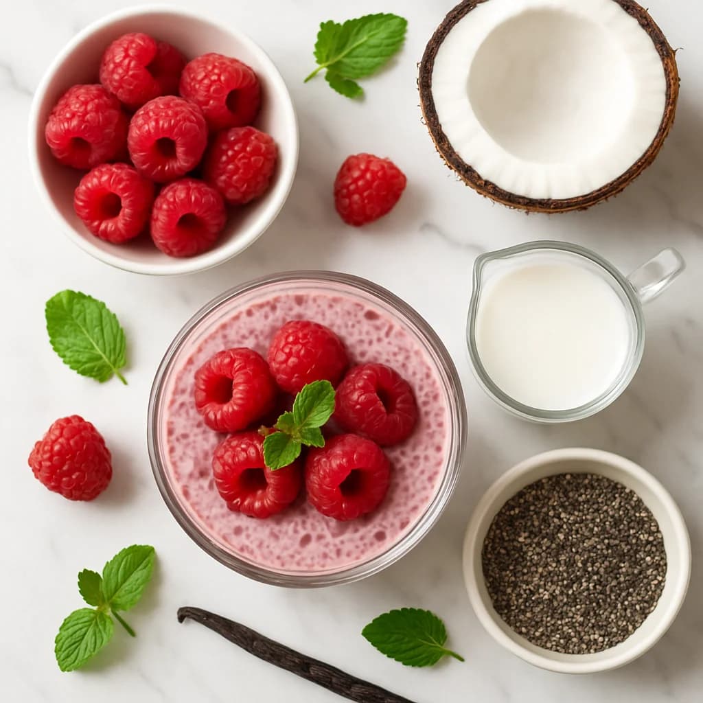 No Bake Raspberry Chia Seed Pudding with Vanilla and Coconut Milk