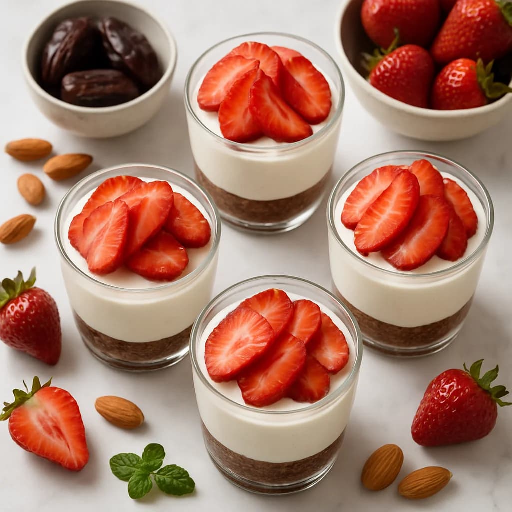No Bake Strawberry Cheesecake Cups with Almond Date Crust